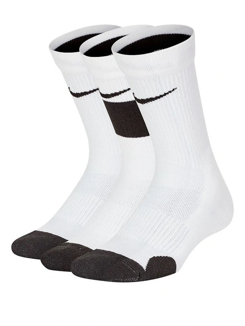 Nike Elite Crew Athletic Cushioned Socks White Black Grey 3 Pack DRI FIT